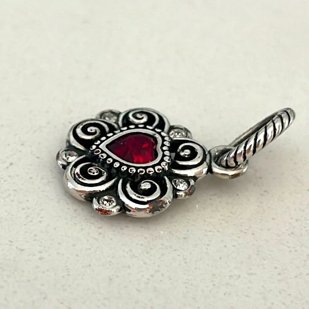 Brighton Silver Heart Flower Charm with Red Gem
